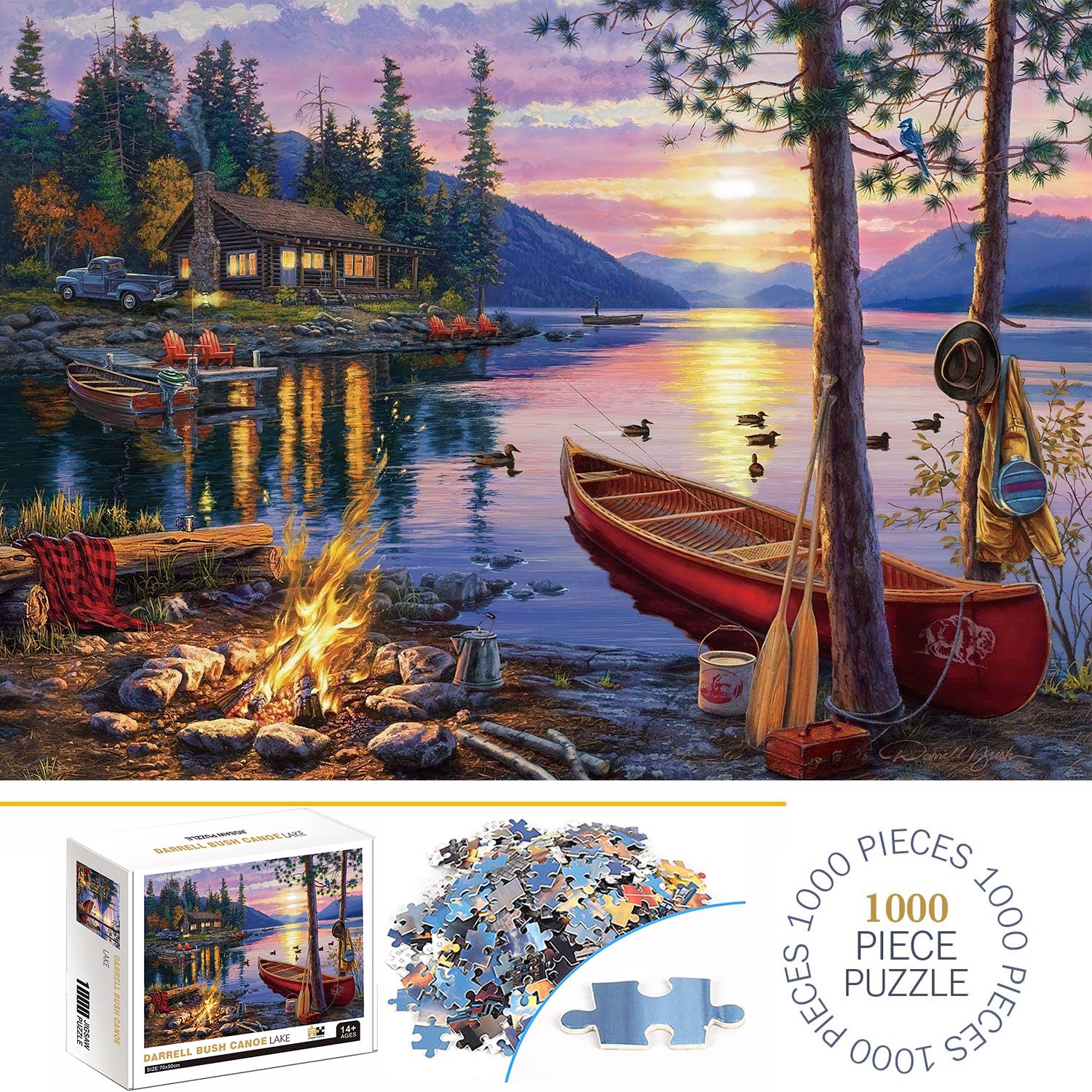 

1000pcs Darrell Bush Canoe Lake Jigsaw Puzzles for Adults Home Decor Games Family Fun Floor Puzzles Educational Toys for Kids