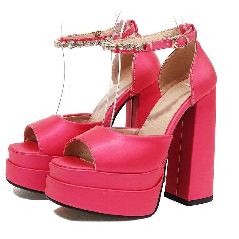 Mode Sexy Damen Sandalen High Heels Pumps Sommerschuhe Plateau Blau Rot Gold Absätze Party Hochzeit Schuhe Weiblich Größe 45