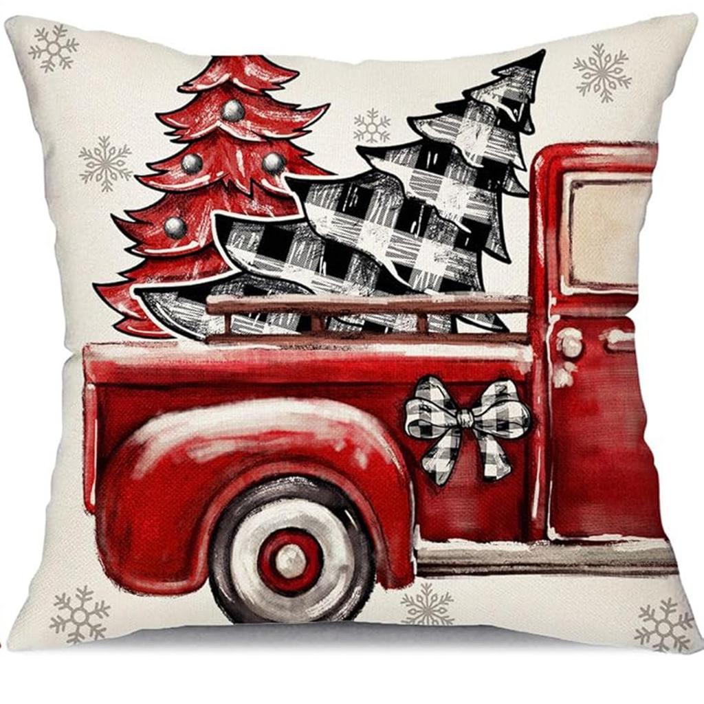 Christmas Decoration Pillow Cover Christmas Car Christmas Tree Pattern Cushion Cover Suitable for Home Living Room Sofa Room