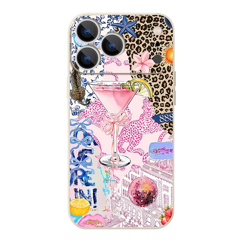 For iPhone 17 Pro Max Case Pink Goblet Bowknots Disco Ball Soft Silicone Lanyard Cover For iPhone 16 Pro Max Cover iPhone 15 14 13 12 11 16E