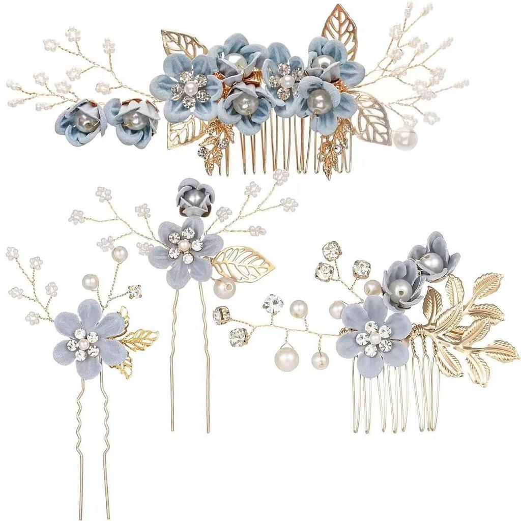 Gold Bridal Headwear: Handmade Pearl Hair Accessories Set