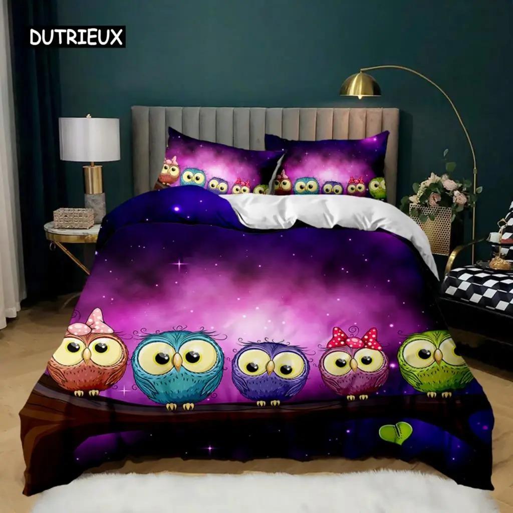 Comforter Owl Cute Owl And Stars Decor Comforter Outer Space Kids Cute Animal Polyester Qulit