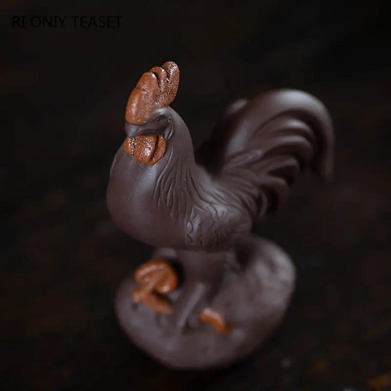 Yixing Purple Clay Tea Pet Lucky Chinese Zodiac Rooster Ornaments Handmade Tea Figurine Desktop Decoration Zisha Tea Set