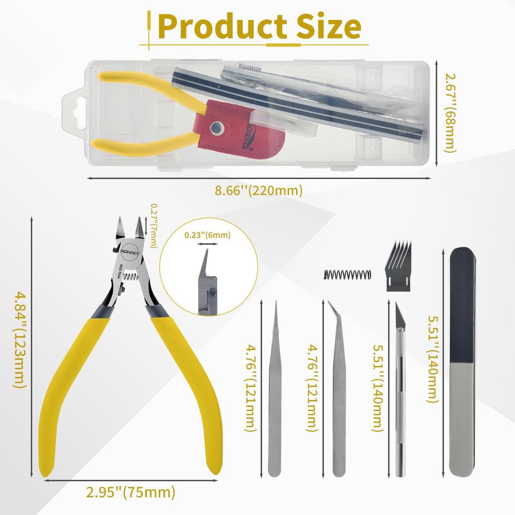 BOOSDEN Nipper Set for Plastic Thin Precision Model with Storage Ideal for Plastic Model and Gunpla Water Outlets 11-Piece Single-Edged Models,