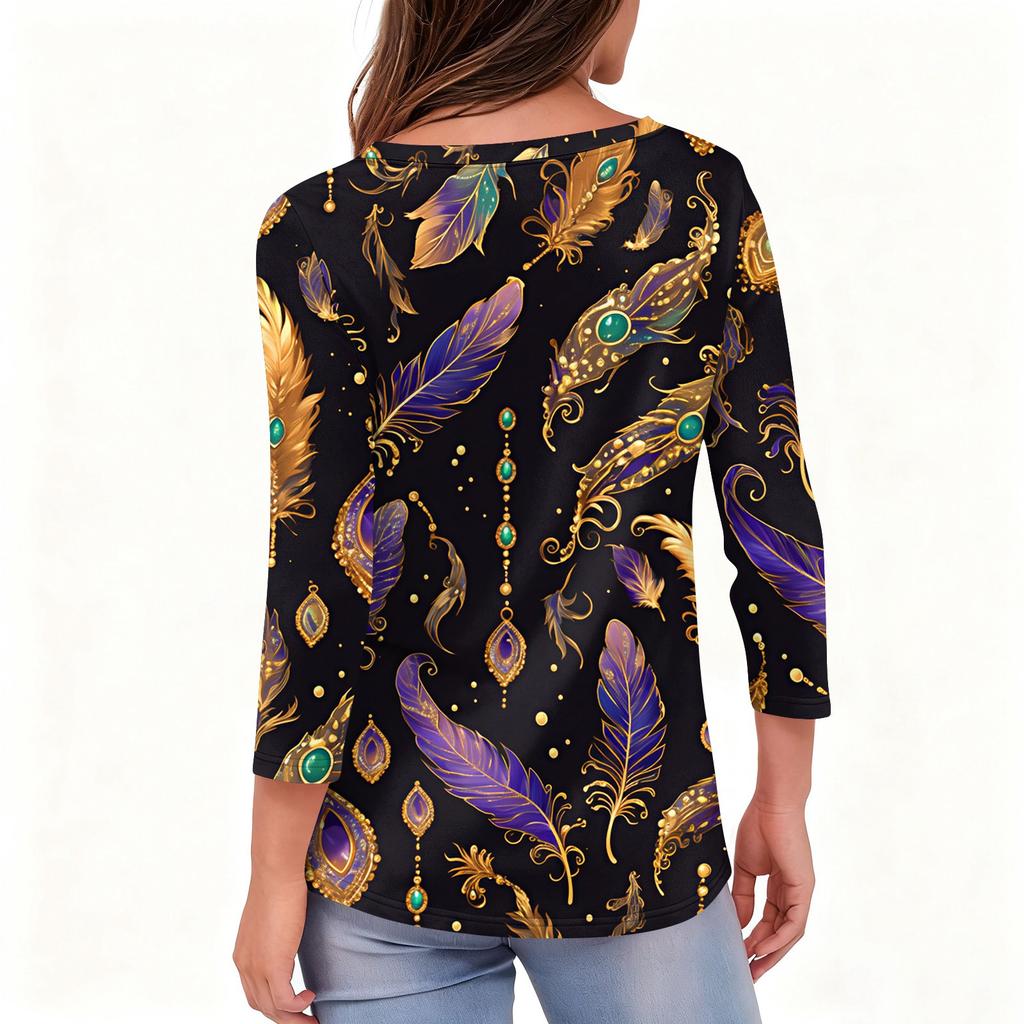 Dámské tričko s potiskem 3/4 rukáv denní víkendová móda základní véčkový výstřih běžný top