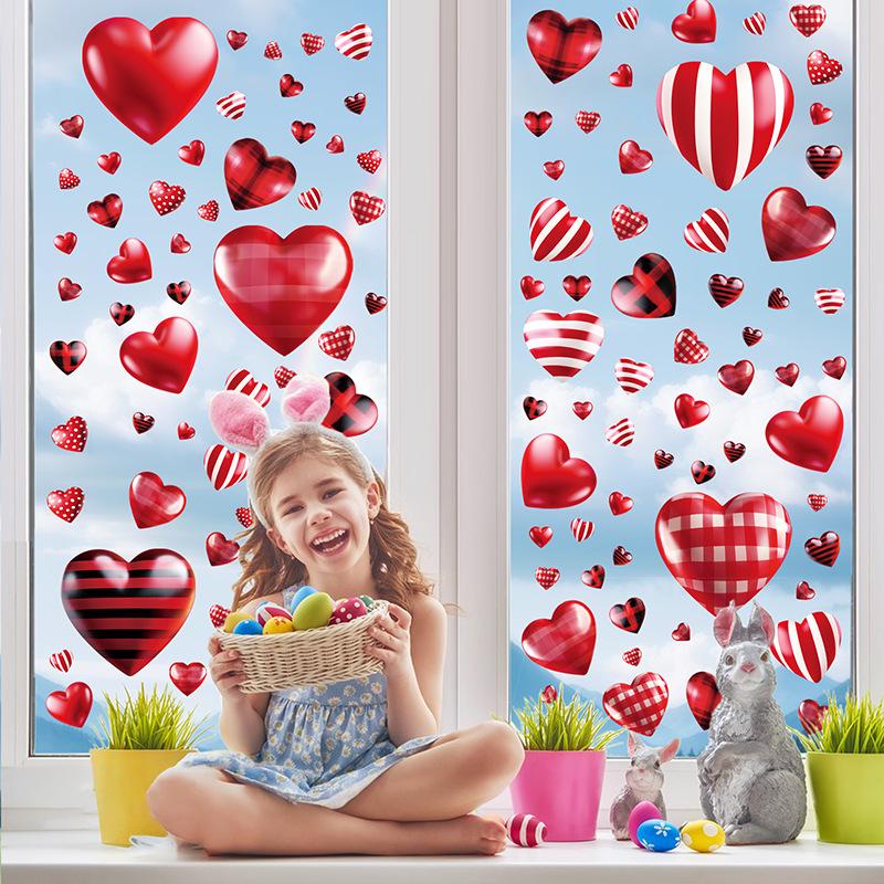 Valentine's Day 3D Heart Glass Stickers - Festive Window Decorations