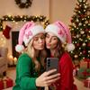 Fluffy Santa Hat Pink Bow Red White Plush Hat New Christmas Hat  for Christmas Party