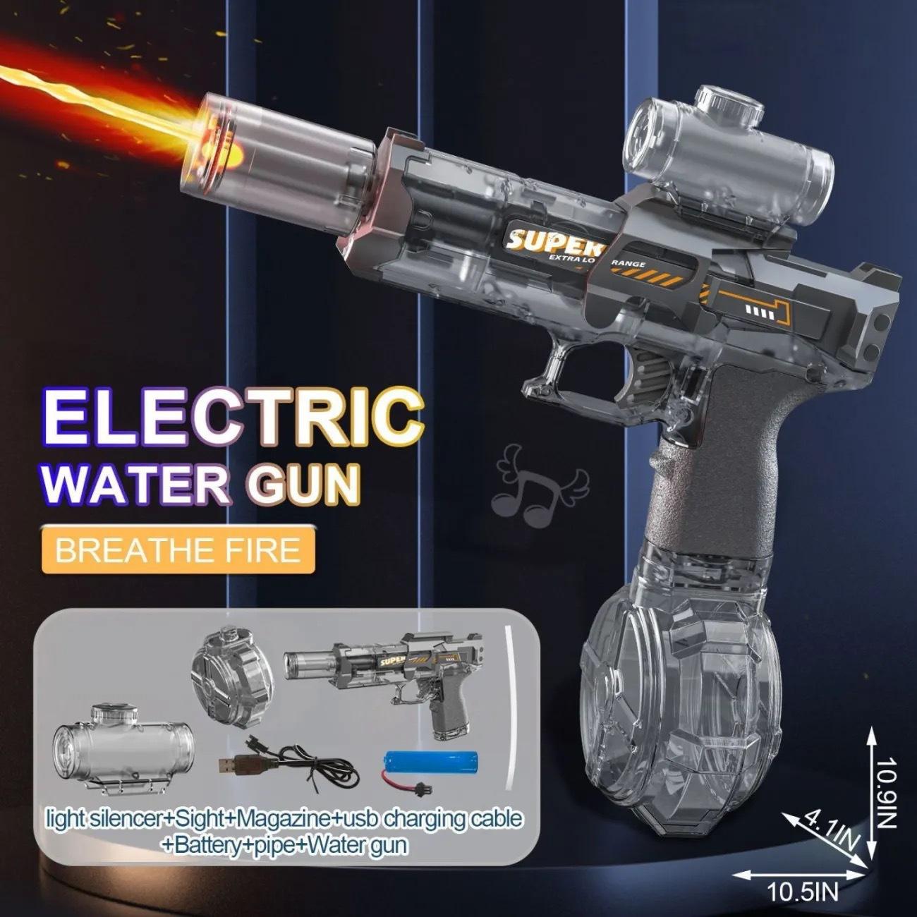 Electric Flame Water Gun Summer Water Activities Toy High Speed Continuous Shooting Water Gun Long Range Automatic Squirt Guns серый
