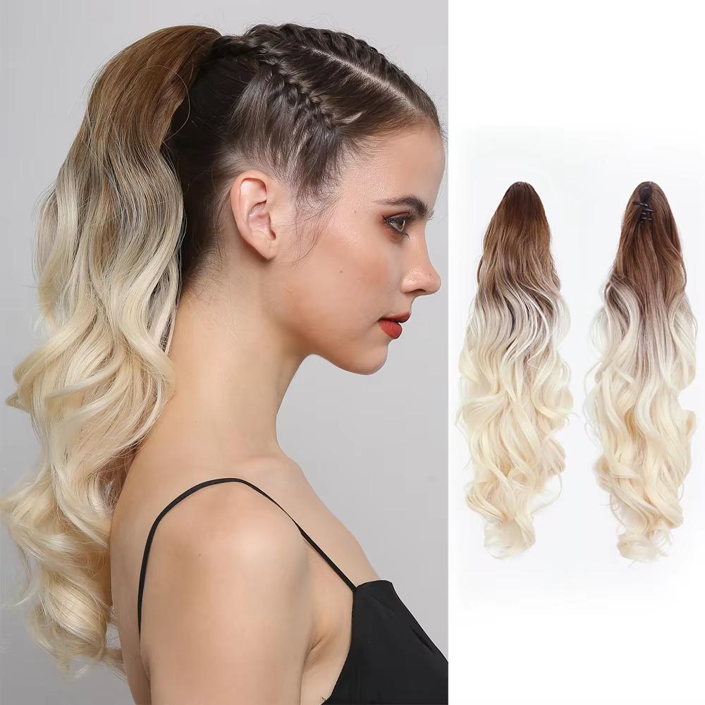 

18-дюймовый зажим для когтей, синтетический хвост, длинные вьющиеся волнистые волосы, термостойкие волосы, хвостики, натуральный, для ежедневного использования