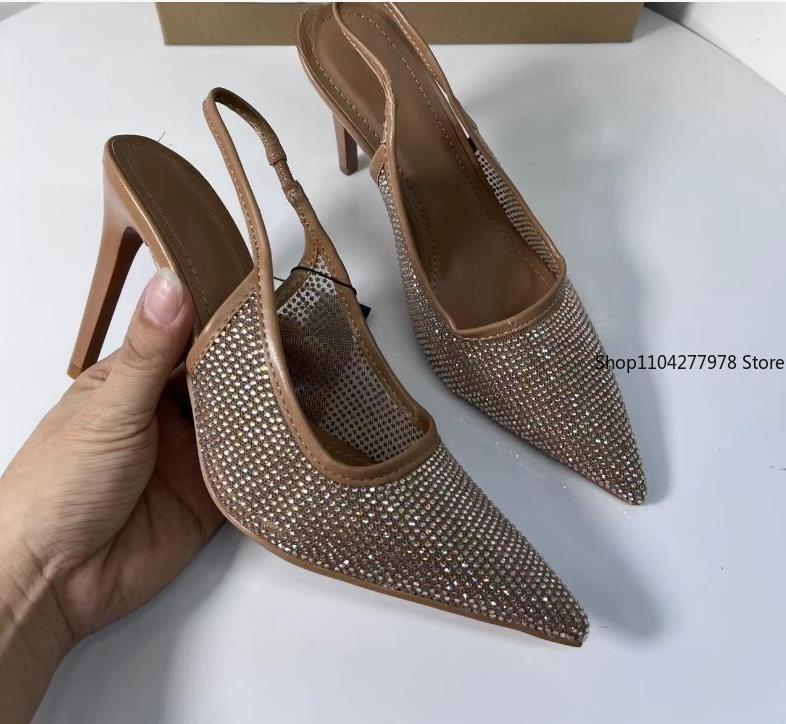 Fashion 2025 Women's High Heeled Sandals Transparent Pointed Toe Elegant Ladies Fashion Shoes Pearl Decoration Slingback Sandal Size 42