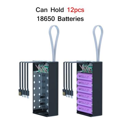 12*18650 Battery Storage Box with 4 Cable PD Fast Qi Wireless Charger Power Bank Case 18650 Battery Holder Charging Box Shell