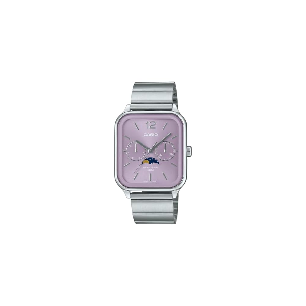 Casio Standard Moon Phase Analog Men s Watch MTP-M305D-6AV Metal Band Lilac 40mm