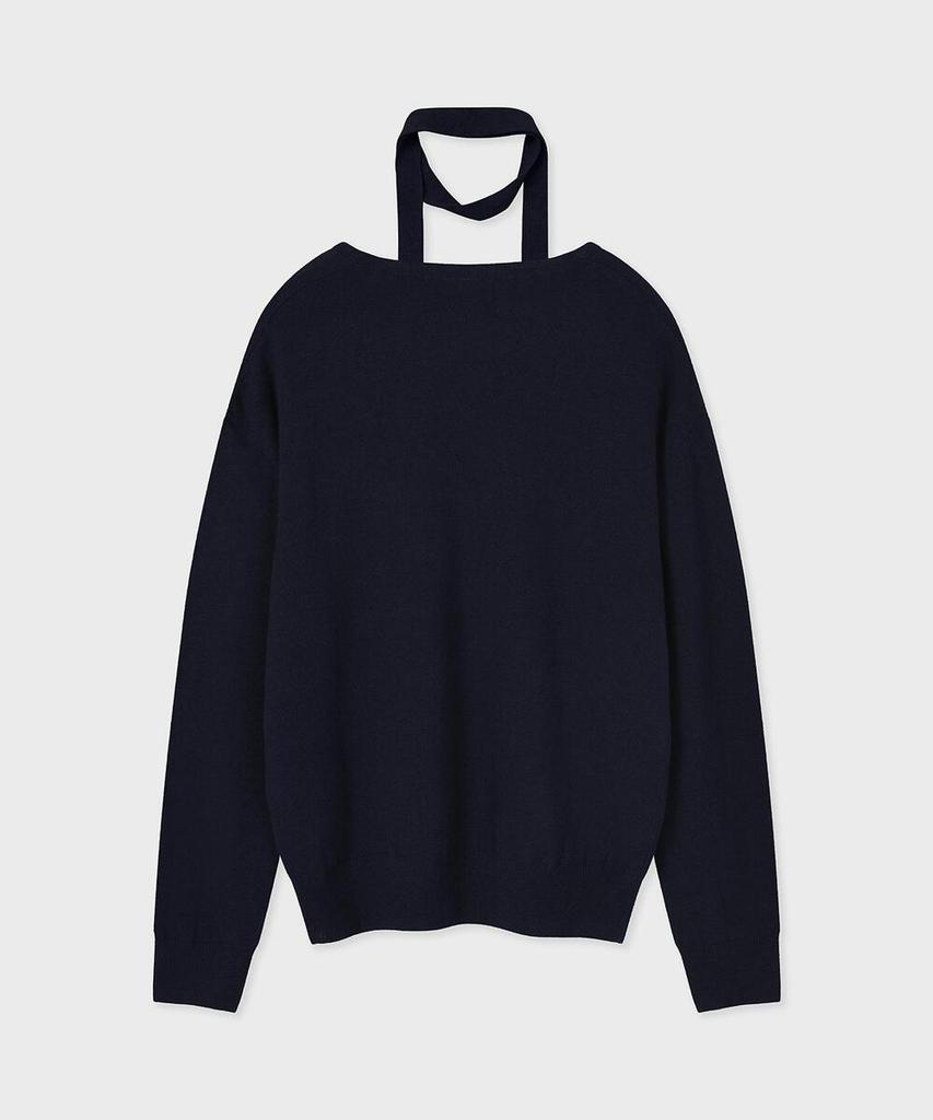 FALLETT Small Story Logo V-Neck Knit Navy