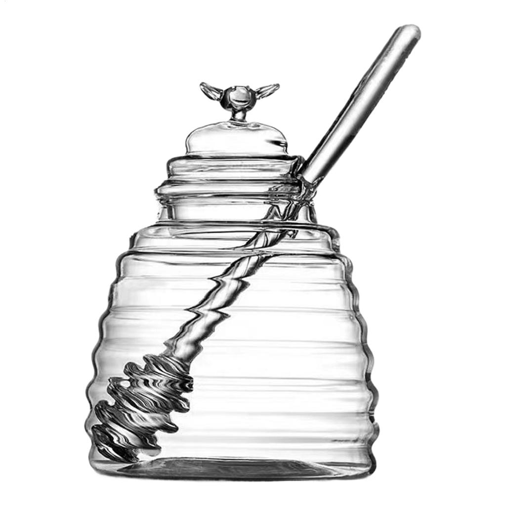 Glass Honeycomb Tank Kitchen Tools Honey Storage Container with Dipper and Lid Honey Bottle for Wedding Party Dining