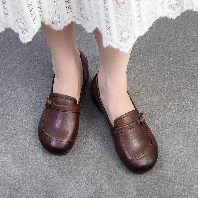 Johnature Pantofi cu toc Retro Decupați Piele Naturală Navetă Confortabili Versatili Pantofi cu Toc pentru Femei