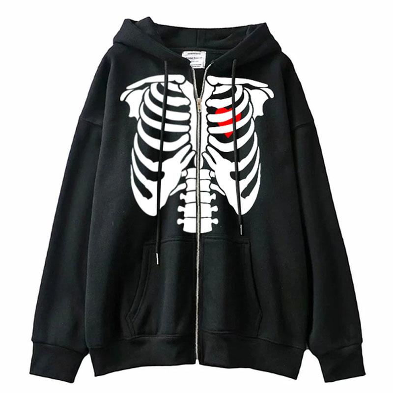 

Готическая толстовка с длинным рукавом в стиле Харадзюку, женская толстовка со скелетом Y2K, эстетичная уличная одежда в стиле хип-хоп, винтажная одежда на молнии XXXXL