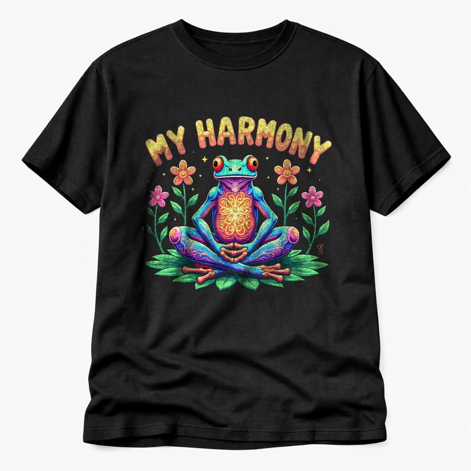 My Harmony Frog T Shirt Psychedelic Zen Meditation Frog Graphic Unisex Tee L