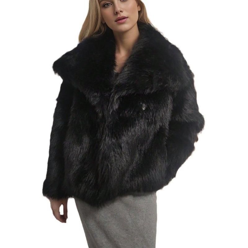 Winter Large Lapel Fur Jacket Women's Imitation Fox Fur Temperament Celebrity Style Faux Fur Jacket