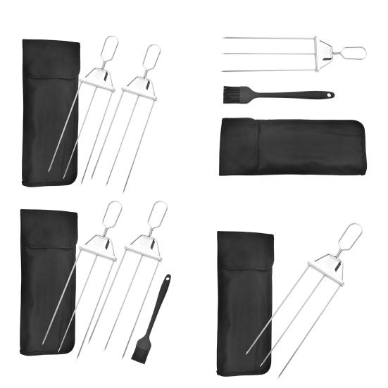 3 Prong Skewers for Grilling Reusable Stainless Steel BBQ Skewers with Push-Off Slider Easy Serving Metal Kabob Skewers Outdoor Grill Accessories