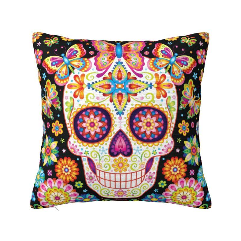 

Modern Mexican Sugar Skull Art Cushion Cover Soft Day of the Dead Gothic Throw Pillow Case Bedroom Decoration 30x30cm 12x12in