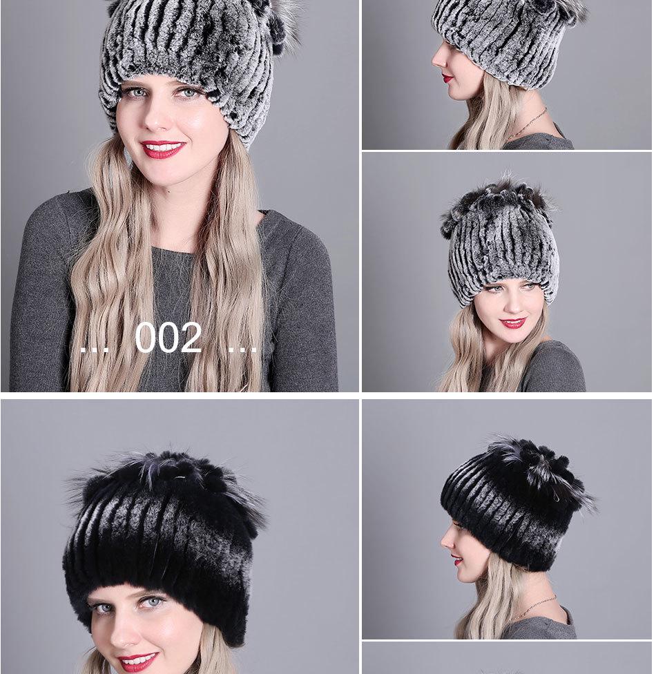 Colorful Rex Rabbit Fur Knitted Women's Warm Winter Hat