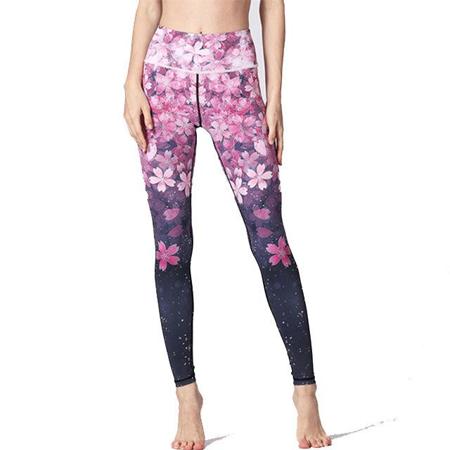 New yoga pants women's cherry blossom print running quick-drying sports leggings fitness yoga clothes