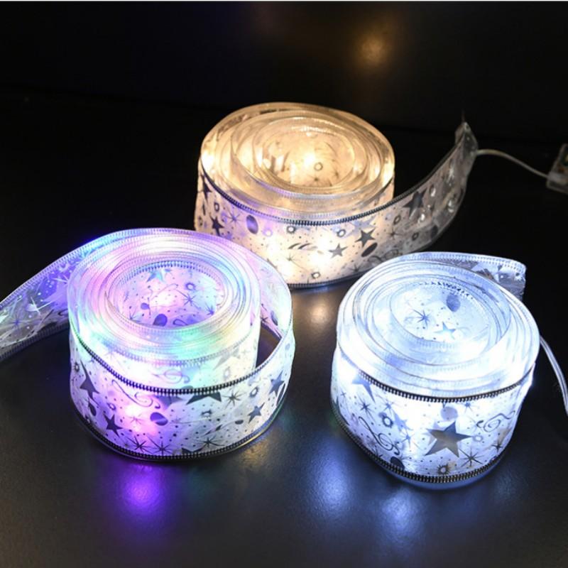 2M 5M 10M Christmas LED Ribbon Fairy Lights String Christmas Tree Ornaments for Home DIY Bows Light String New Year Ornaments