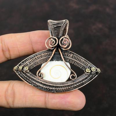 Shiva Auge Muschel Anhänger Kupferdraht gewickelt Schmuck Handarbeit echter Edelstein Anhänger Draht gewickelt Anhänger Böses Auge Kupfer Anhänger Geschenk für Ihn