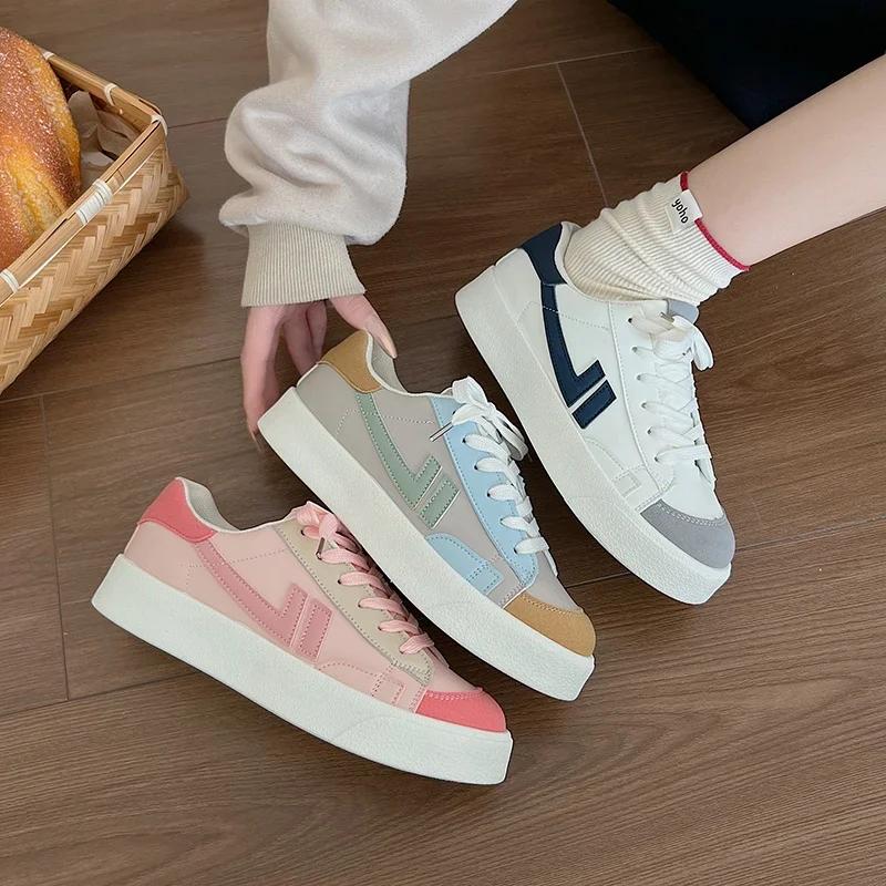 Fashion 2024 Women's Vulcanized Shoes Lace Up Thick Sole Running Sneakers Sports Thick Sole Shoes Women's Casual Shoes Zapatos De Mujer