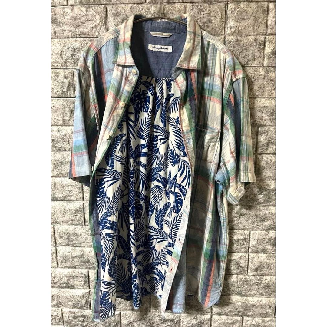 Used Tommy Bahama Plaid Reverse Print Hawaiian Aloha Shirt