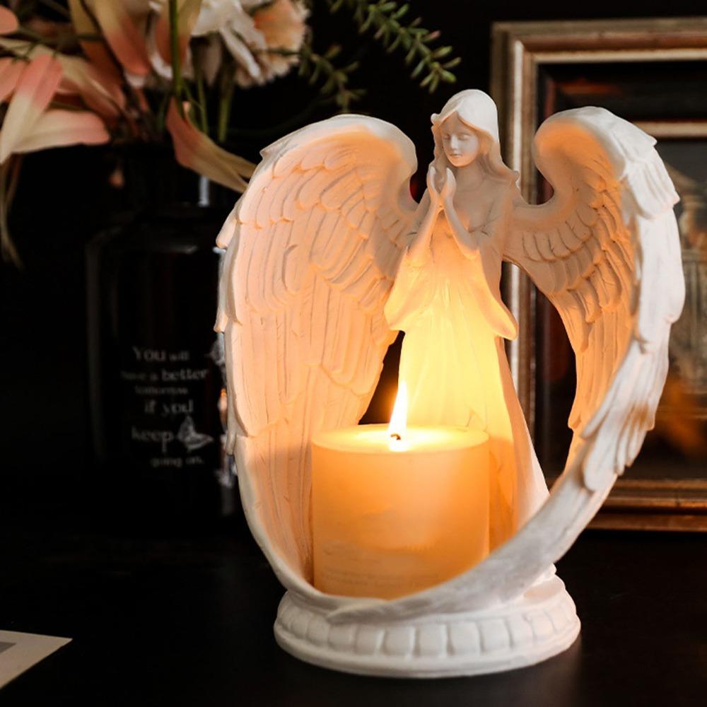 White Resin Carved Figure Candle Holder Decor  Outdoor Courtyard Corner Accent Decor