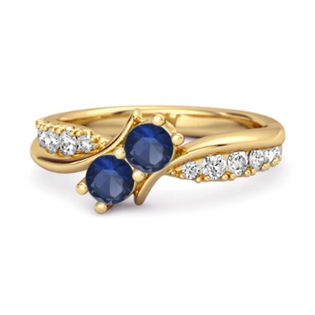 Blue Sapphire Dual Stone Ring - 925 Sterling Silver Gold Vermeil
