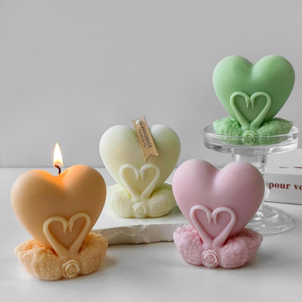 Stampo Candela Cigno Cuore Fai da Te Artigianale Stampo in Silicone Sapone a Forma di Cuore Artigianato in Gesso Stampo in Resina Creazione Regalo San Valentino