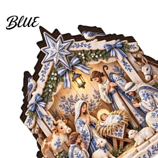 Rustic Farmhouse Christmas Decor Nativity Scene Table Decoration with LED Light 2D Flat Wooden Tabletop Sign Decorations Light Up Tiered Tray