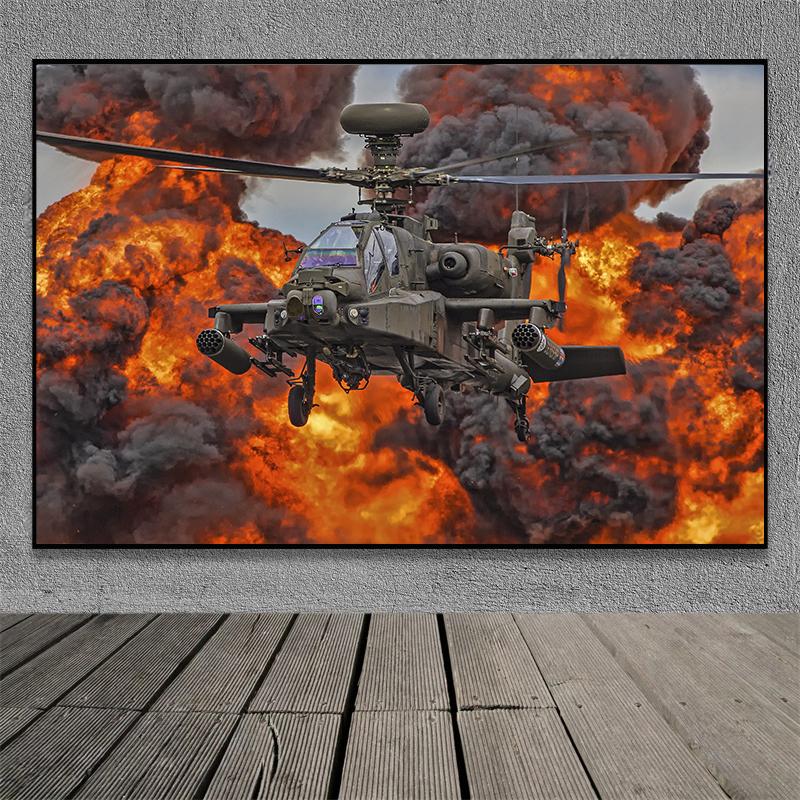 AH-64 Apache Canvas Painting Aviation Print Helicopter Decor Flames of War Wall Picture Posters and Prints for Living Room Decor