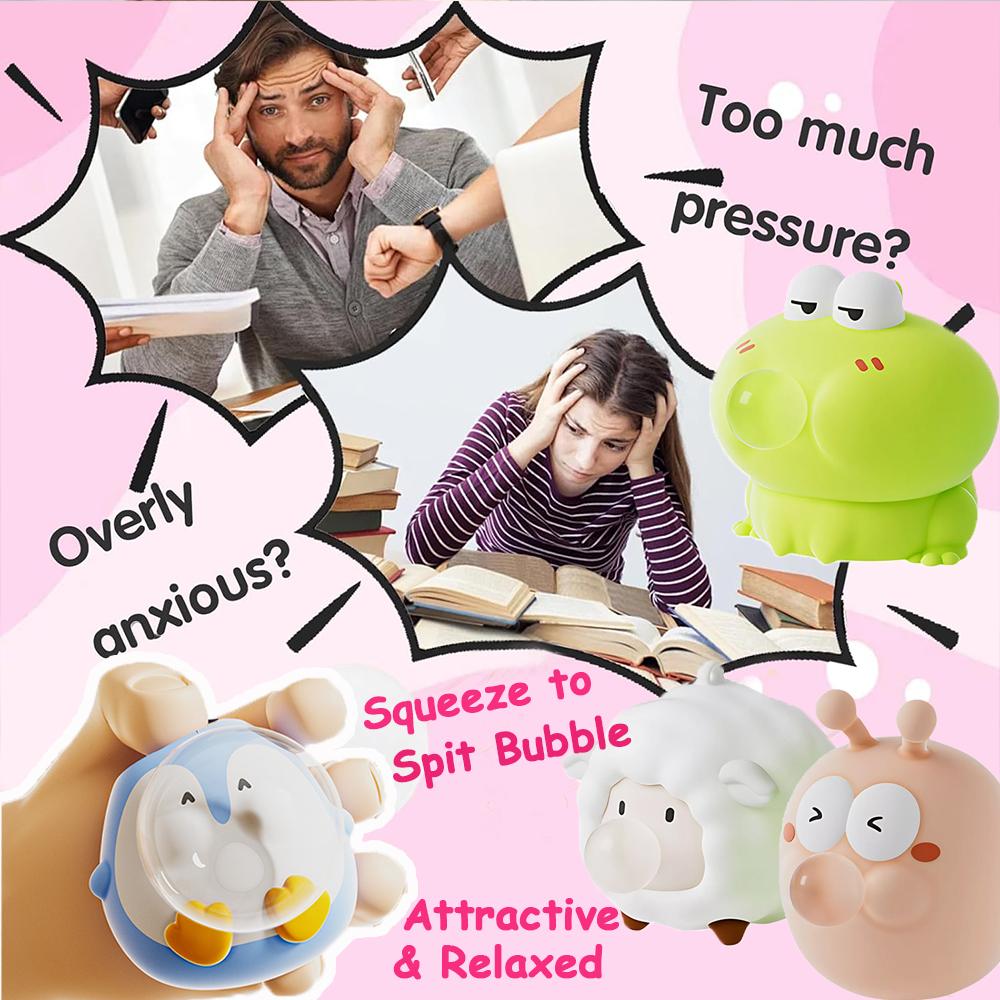 NEW Cute Animal Spitting Bubbles Squish Squeeze Toy, Anxiety Stress Relief Toys For Children and Adults, Birthday Christmas Gift