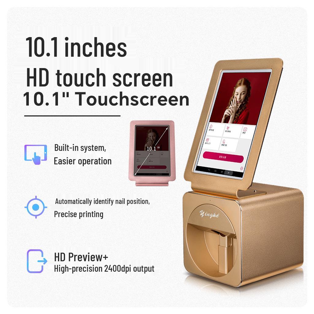 Yinghe Smart Nail Printer - 10.1" Touchscreen, Auto Recognition, 2400 DPI, Color Nail Art Machine