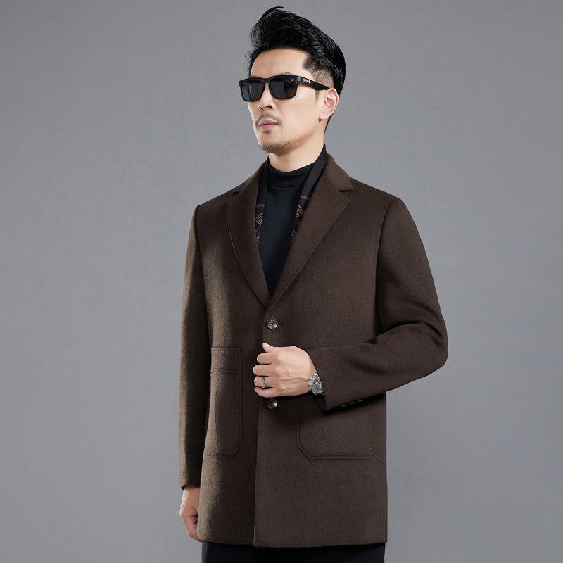 Winter pocket line double-sided cashmere coat for men mid-length removable down liner casual woolen woolen coat