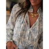 Women's  Spring Summer New Floral Print V Neck Tie Long Sleeve Blouse Vacation Style Casual Shirt For Women European American Crossborder