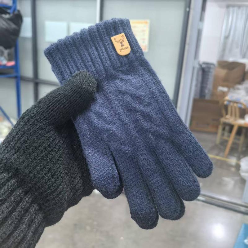 Knitted Wool Gloves Camel Wool Piled Thickened Thermal Gloves Outdoor Versatile Cold-proof Gloves