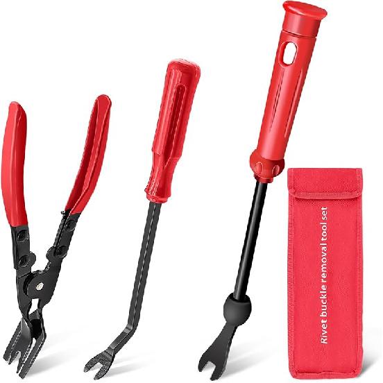 3 Pcs Clip Pliers And Fastener Remover,Clip Removal Tool Panel Clip Removal Pliers Car Trim Rivet Removal Pry Tool Repair Kit For Automotive Door красный