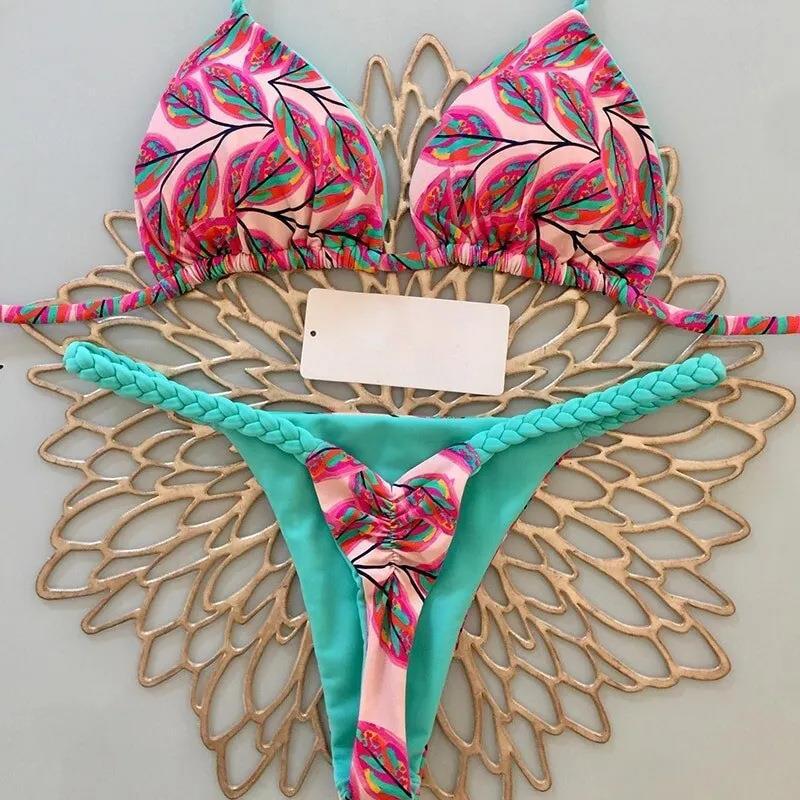 Wishbiki Europäischer & Amerikanischer Push-Up Geflochtener Bikini - Sexy Geteilter Strand-Badeanzug aus Brasilien