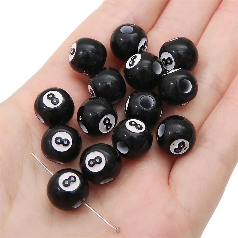 Z37 50pcs Fun Cartoon Billiard Design Black Beads Jewelry DIY Handmade Bracelet Earrings Key Chain Accessories Fashion Material
