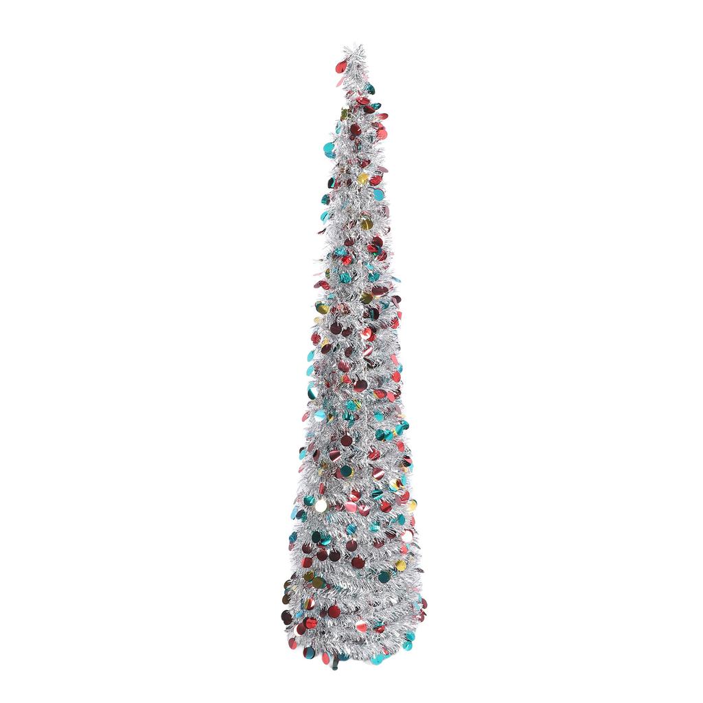 1,5 m PET Faltbarer Künstlicher Weihnachtsbaum Pailletten Pop-Up Weihnachtsbaum für Heim- Feiertagsdekoration Silber