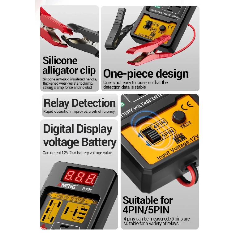 Relay Detector 11-25V ANENG RT01 Digital Universal 4/5 Pins Car Battery Vehicle Detection Digital Display Voltage Battery Tester
