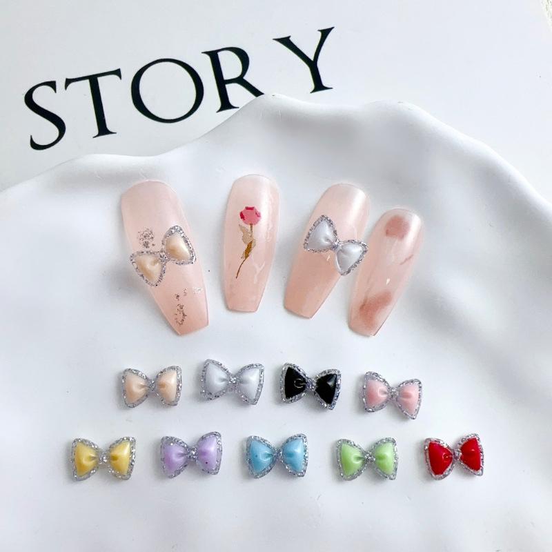 30 Pcs/Bag Luminous Super Flash 3D Bow Nail Art Jewelry Cute Bow Nails Decoration  Design Diy Resin Nails Art Accessories
