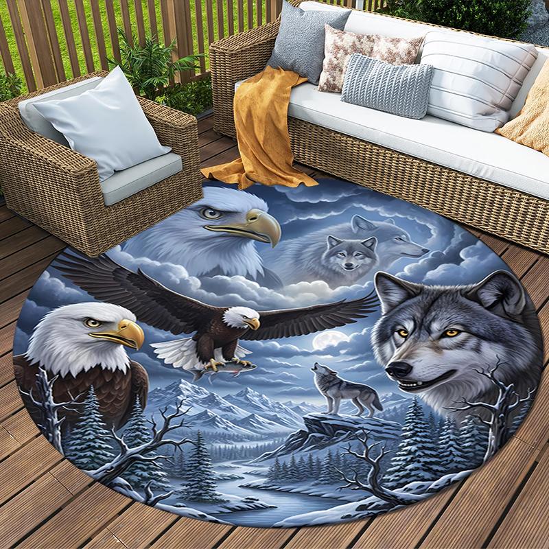 Eagle Bear Round Area Rug,Carpet Rug for Living Room Bedroom Sofa Playroom Decor,Non-slip Floor Mat