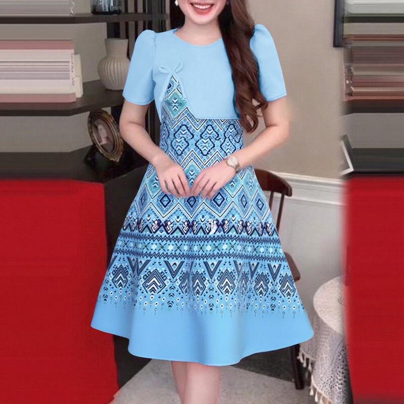 

ZANZEA Женское повседневное летнее платье с круглым вырезом и коротким рукавом с принтом 5XL синий