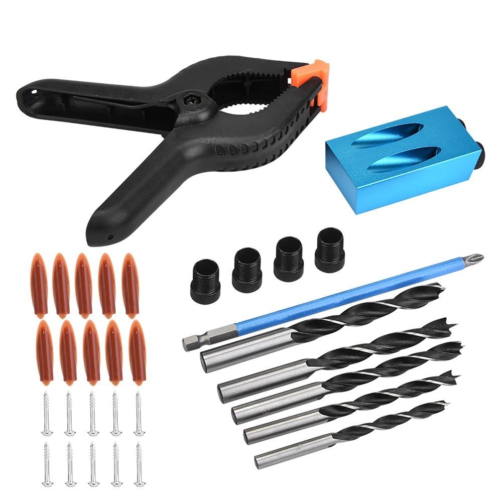 34pcs 15° Drilling Angle Pocket Hole Jig Kit Oblique Drill Positioner For Carpenters