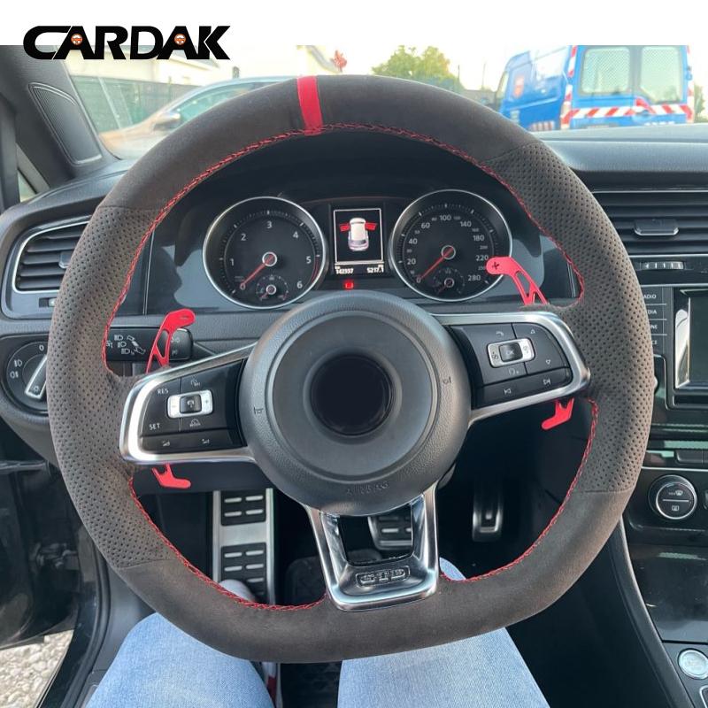 CARDAK DIY Suede Car Steering Wheel Cover for Volkswagen VW Golf R MK7 Golf 7 GTI VW Polo GTI Scirocco 2015 2016